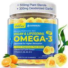 EnvCure vegan omega-3 gummies bottle demonstrates liposomal formula for enhanced absorption.