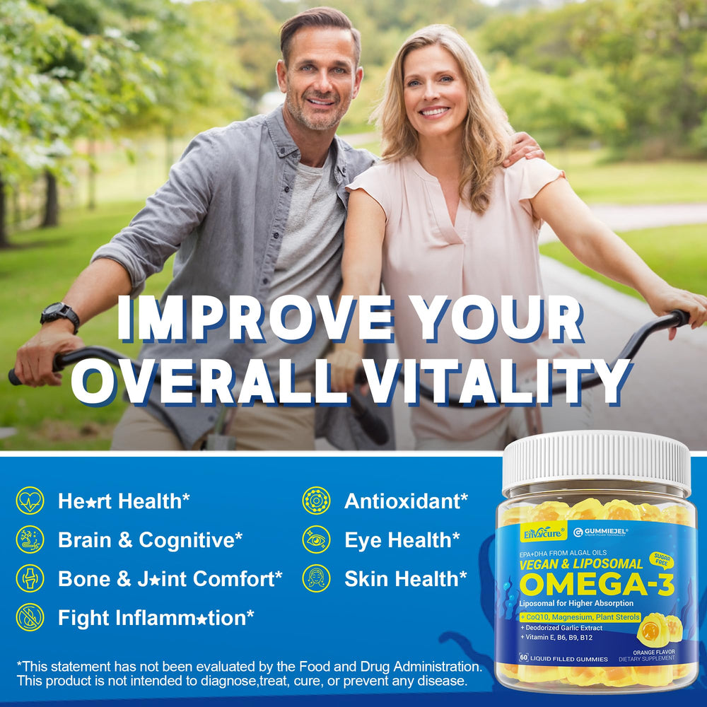 EnvyCure Vegan Omega-3 Gummies closeup shows glossy, pleasant gummy texture.