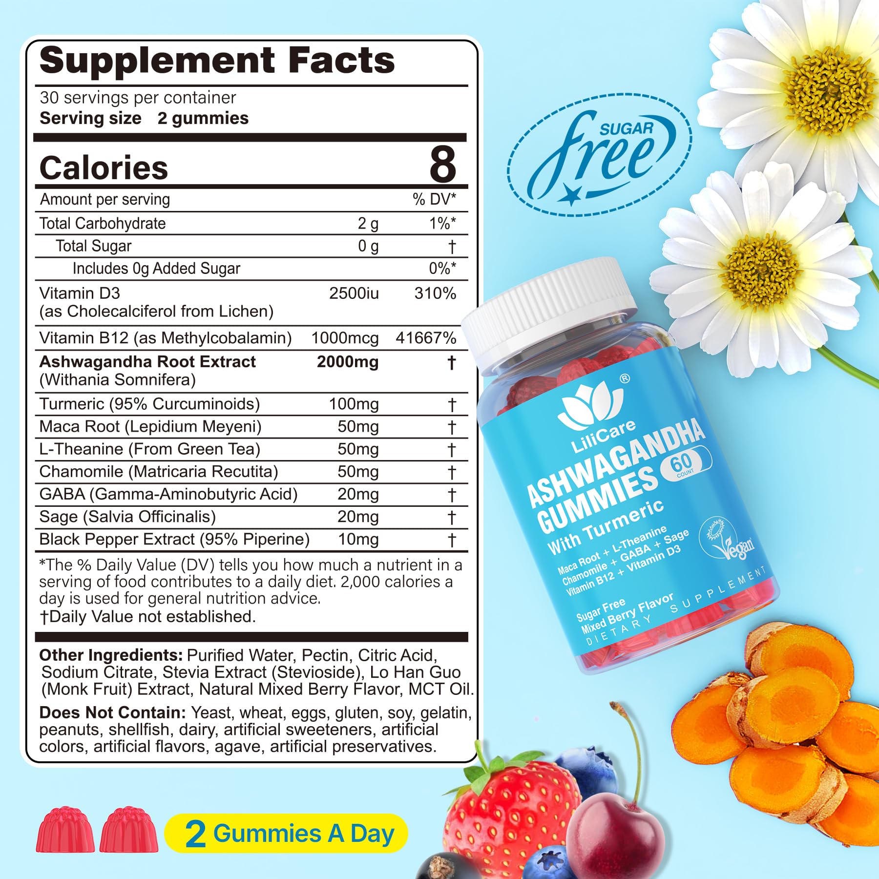 EnvyDeal Ashwagandha Gummies label close-up highlighting 2000mg extract per serving.