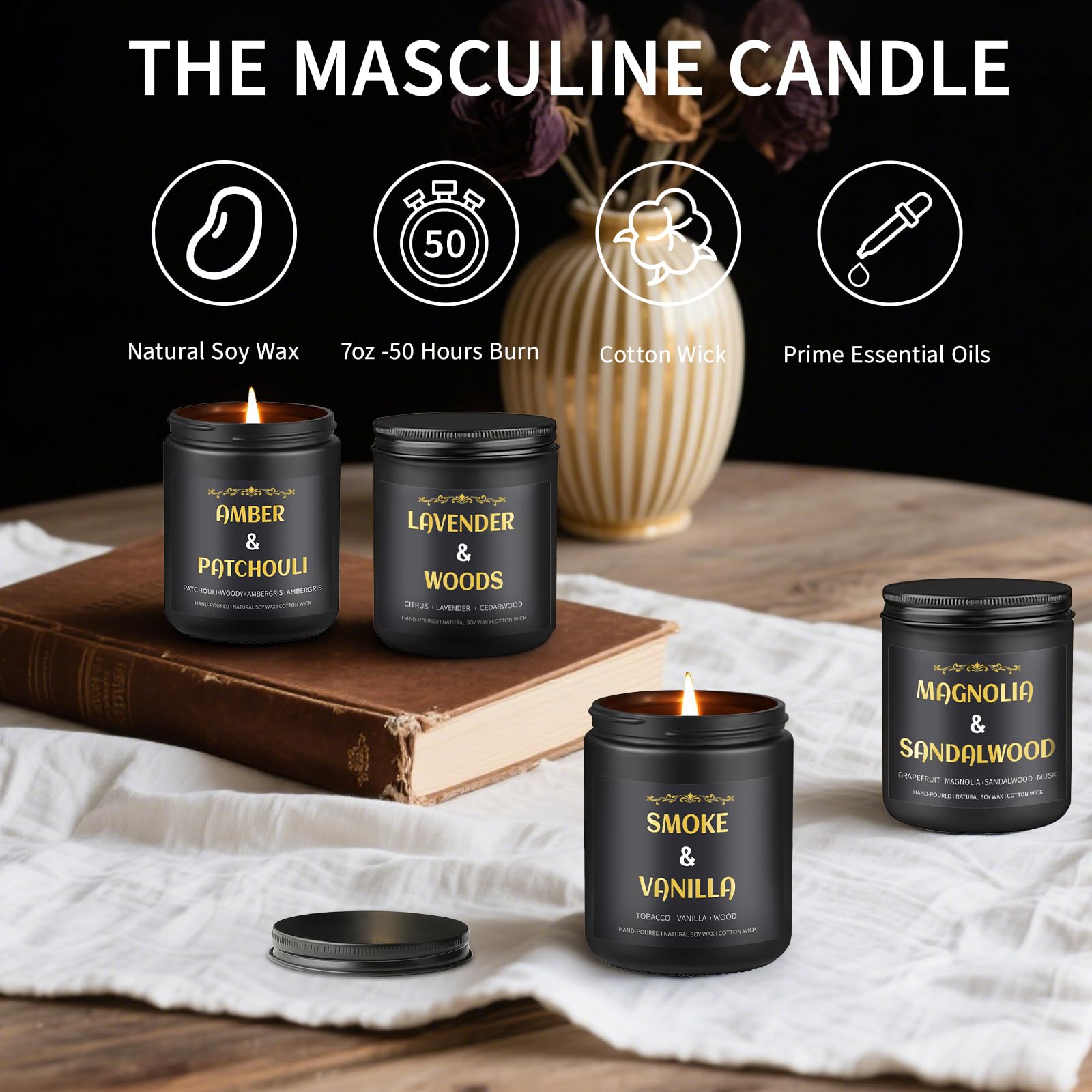 Enwhisco gift-set in black jars enhances refined home decor.