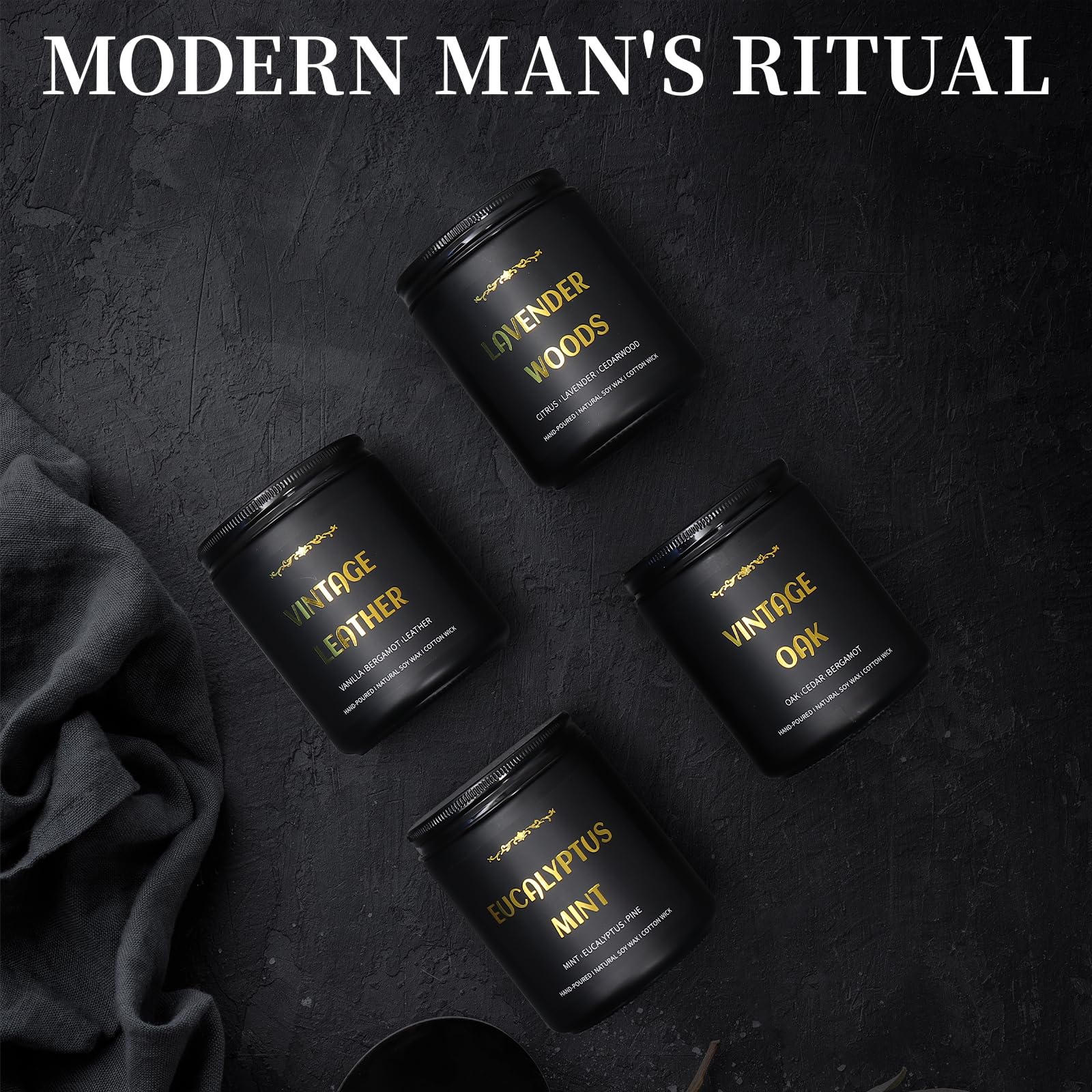 Enwhisco masculine candle set makes a thoughtful gift for him.