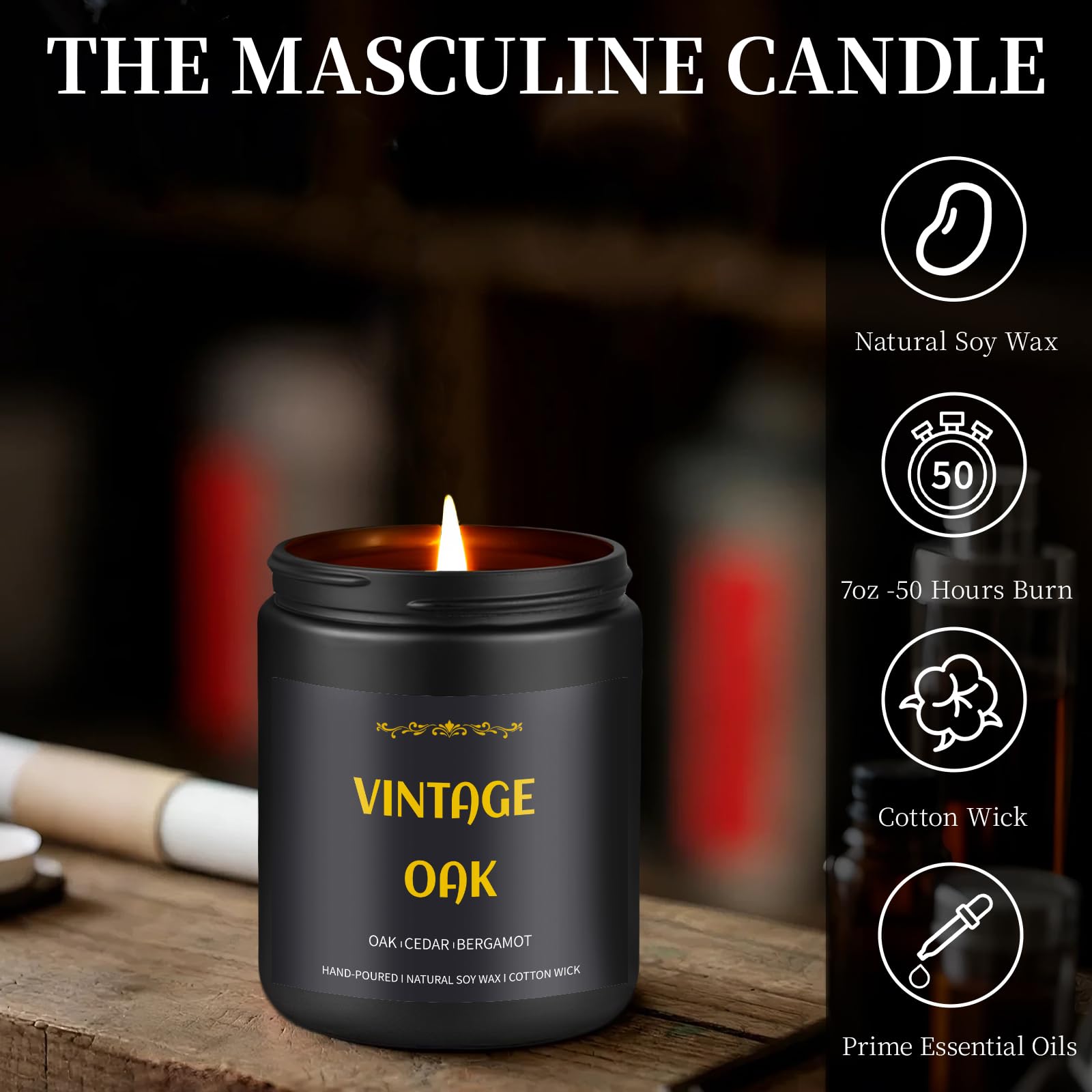 Sleek masculine design with gold embossing complements modern décor.