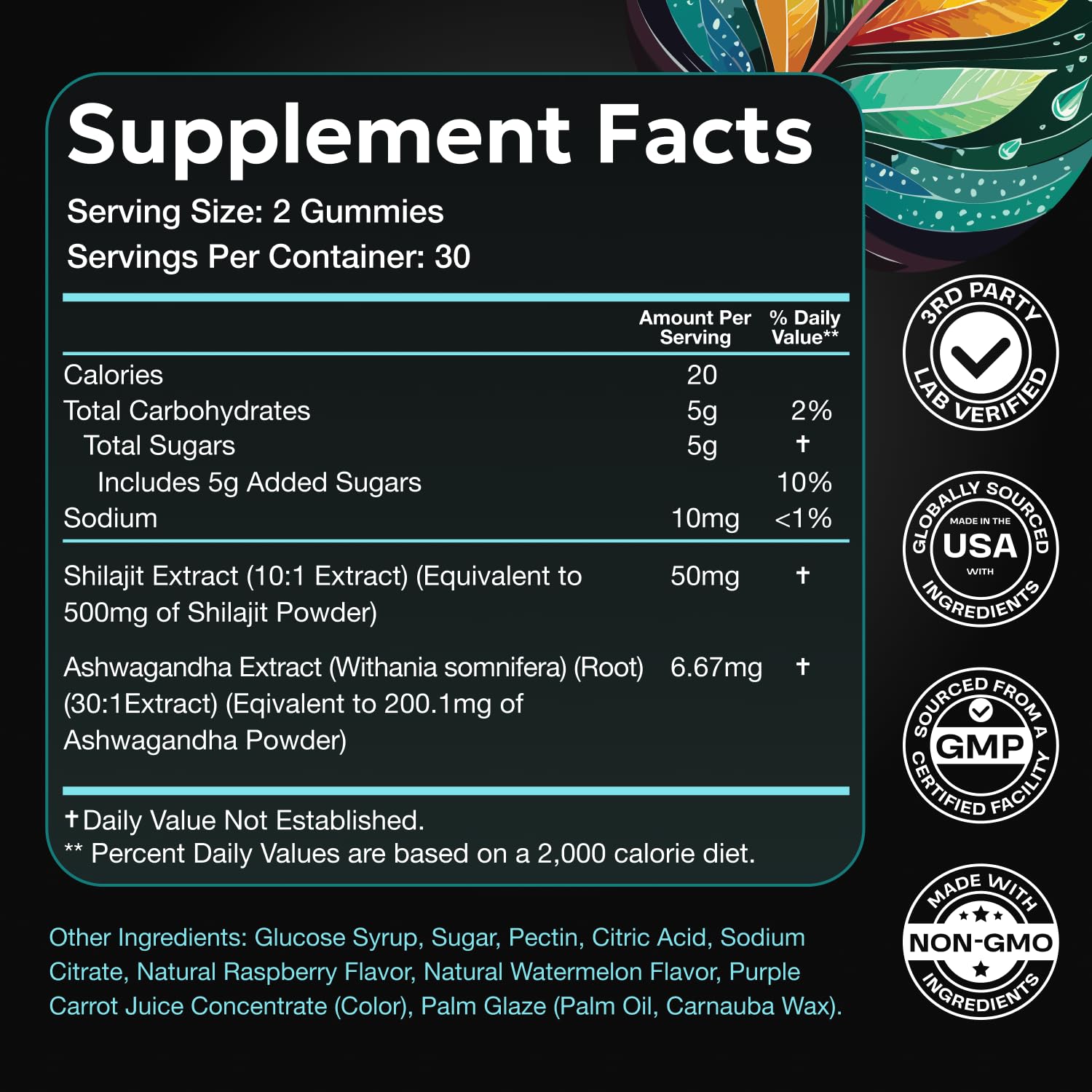 Enyvia gummies bottle back with dosage and ingredients highlights