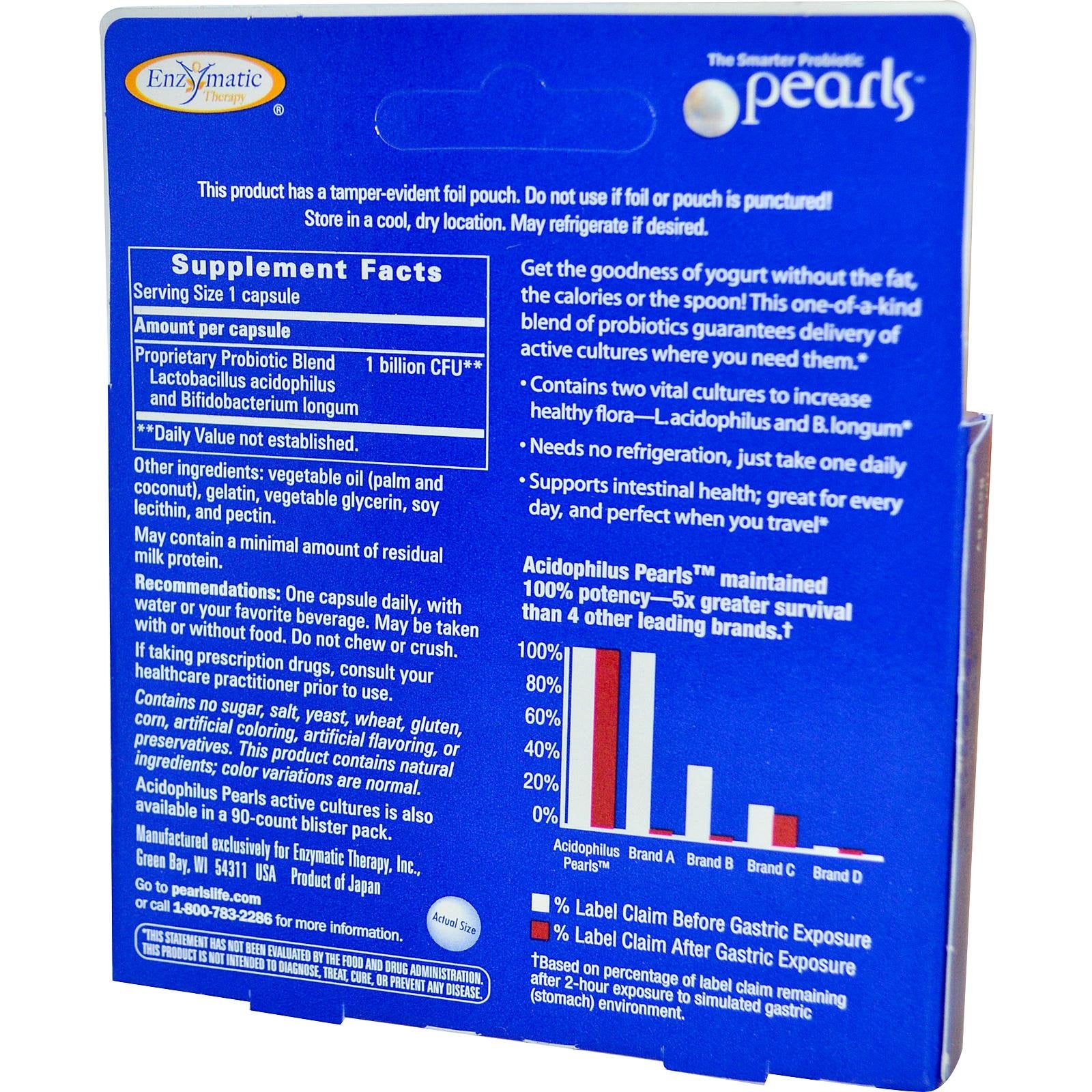 Enzymatic Therapy Acidophilus Pearls capsules for everyday gut wellness on the go