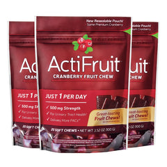 Enzymatic Therapy ActiFruit 20 soft chews multi-pack overview for daily cranberry intake