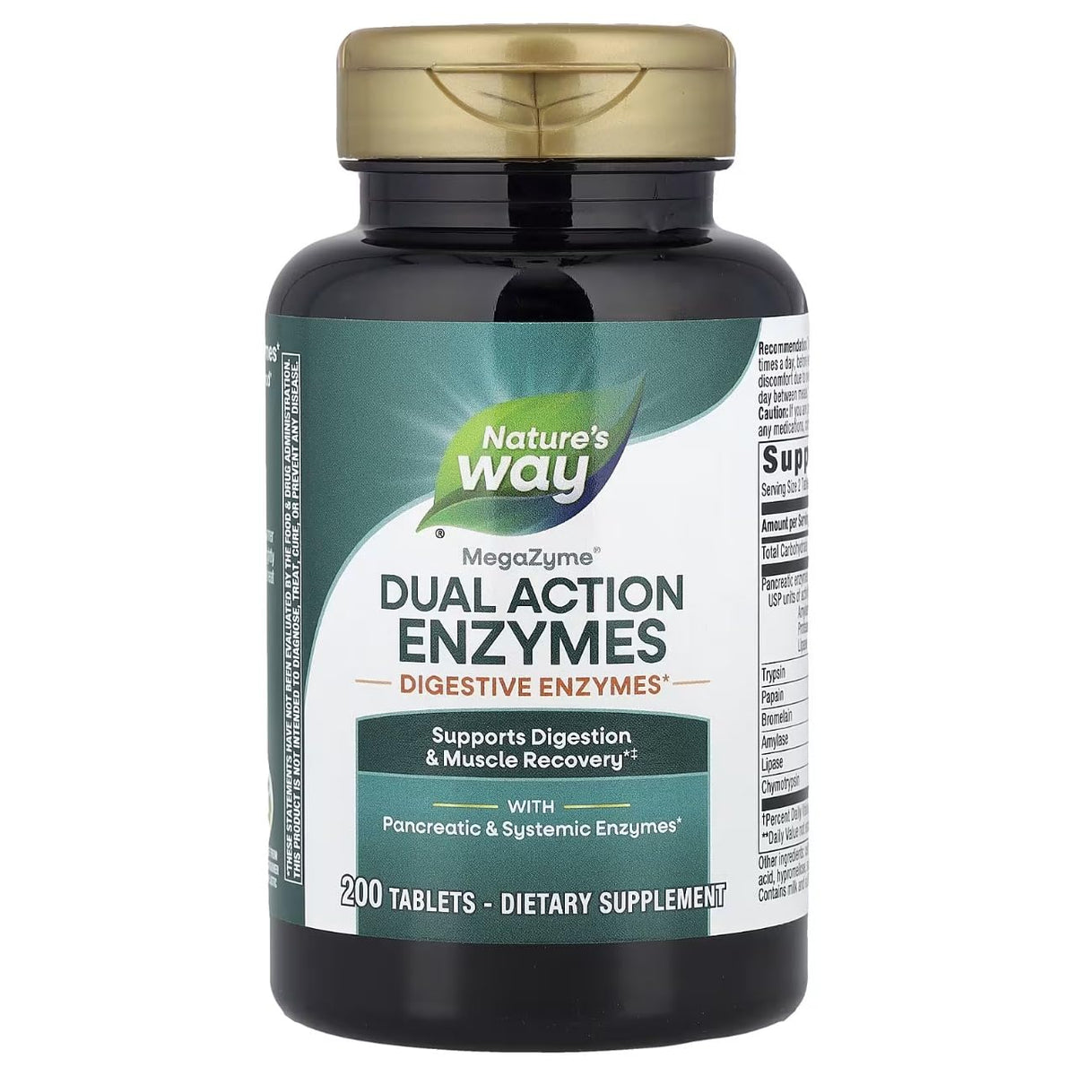 Enzymatic Therapy Mega-zyme bottle closeup showing daily digestive support.