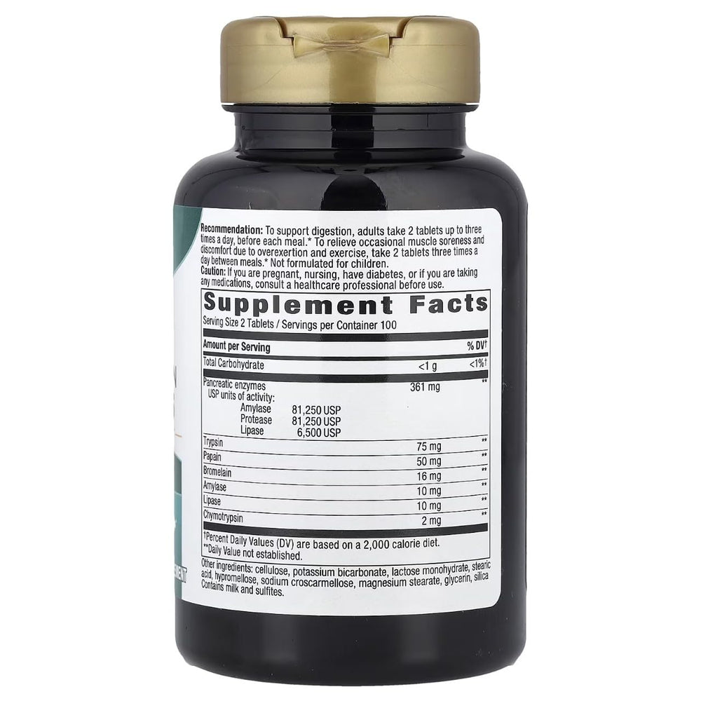 Enzymatic Therapy Mega-zyme tablets inside bottle ideal for travel-ready meals.