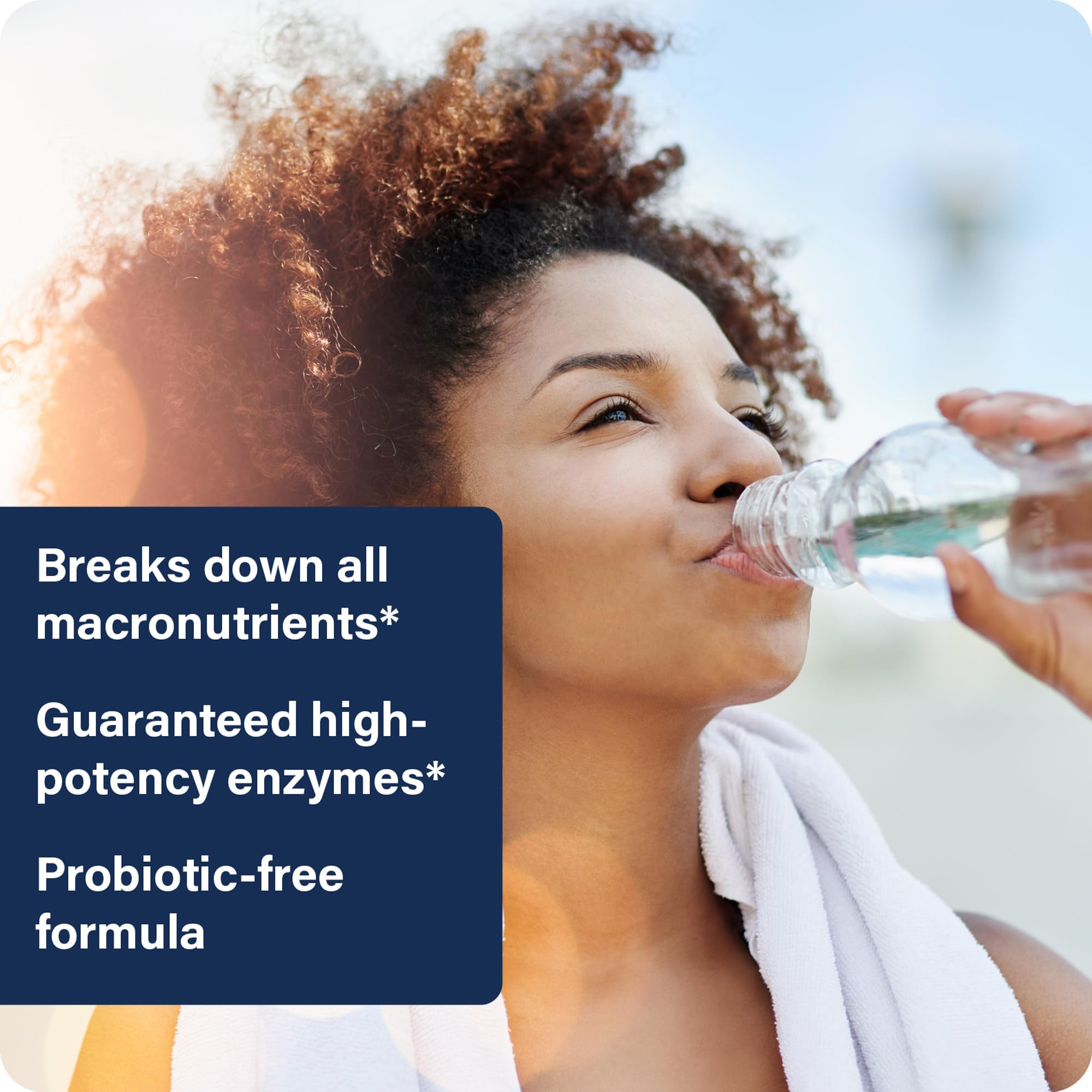Thera-blend branding close-up signals science-driven enzyme synergy