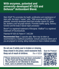 Enzyme Science Stem XCell Pro label reading emphasizing NT-020 blend and vitamin D3.