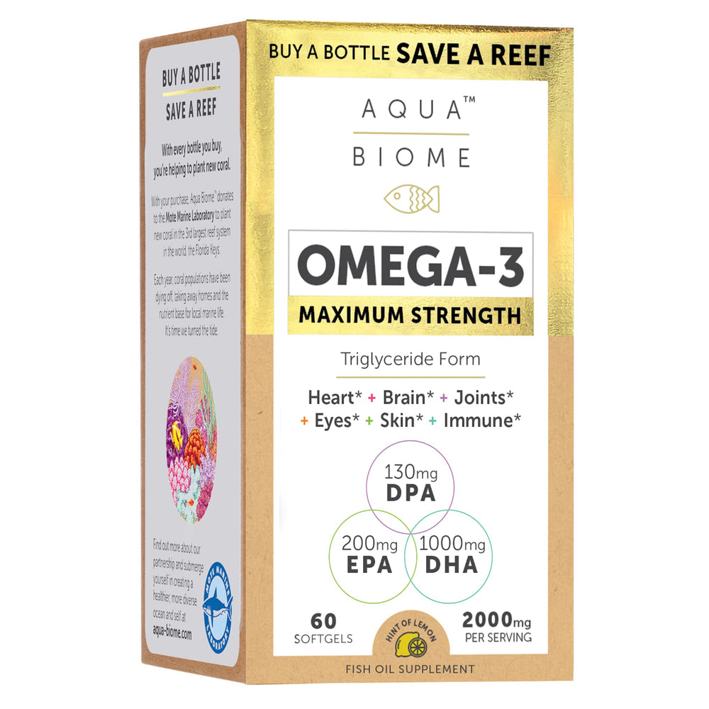 Enzymedica Aqua Biome bottle and softgels ready for daily omega support.