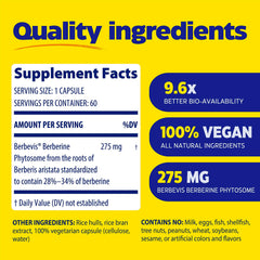 Enzymedica Berberine Phytosome capsules close-up, emphasizing vegan dietary supplement benefits.