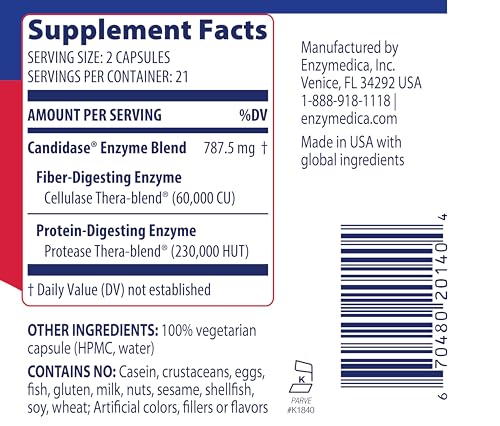 Enzymedica Candidase capsules close-up showcases smooth texture for easy swallowing.