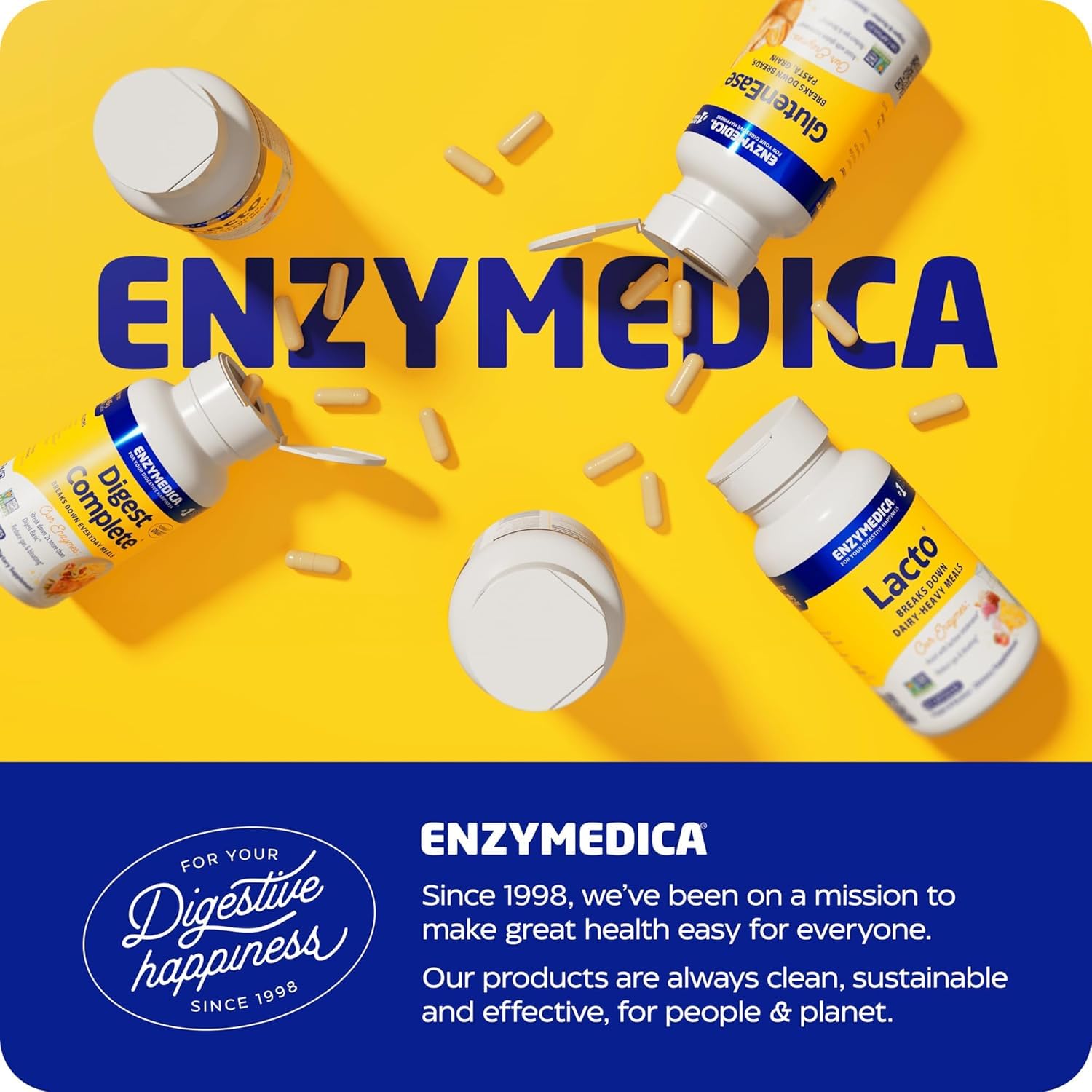 Enzymedica Candidase user taking capsules with water for gentle cleansing support.