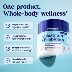 Enzymedica Colostrum Probiotics in a smoothie glass for immune vitality