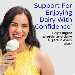 Enzymedica DairyAssist lactase enzyme graphic illustrating lactose breakdown