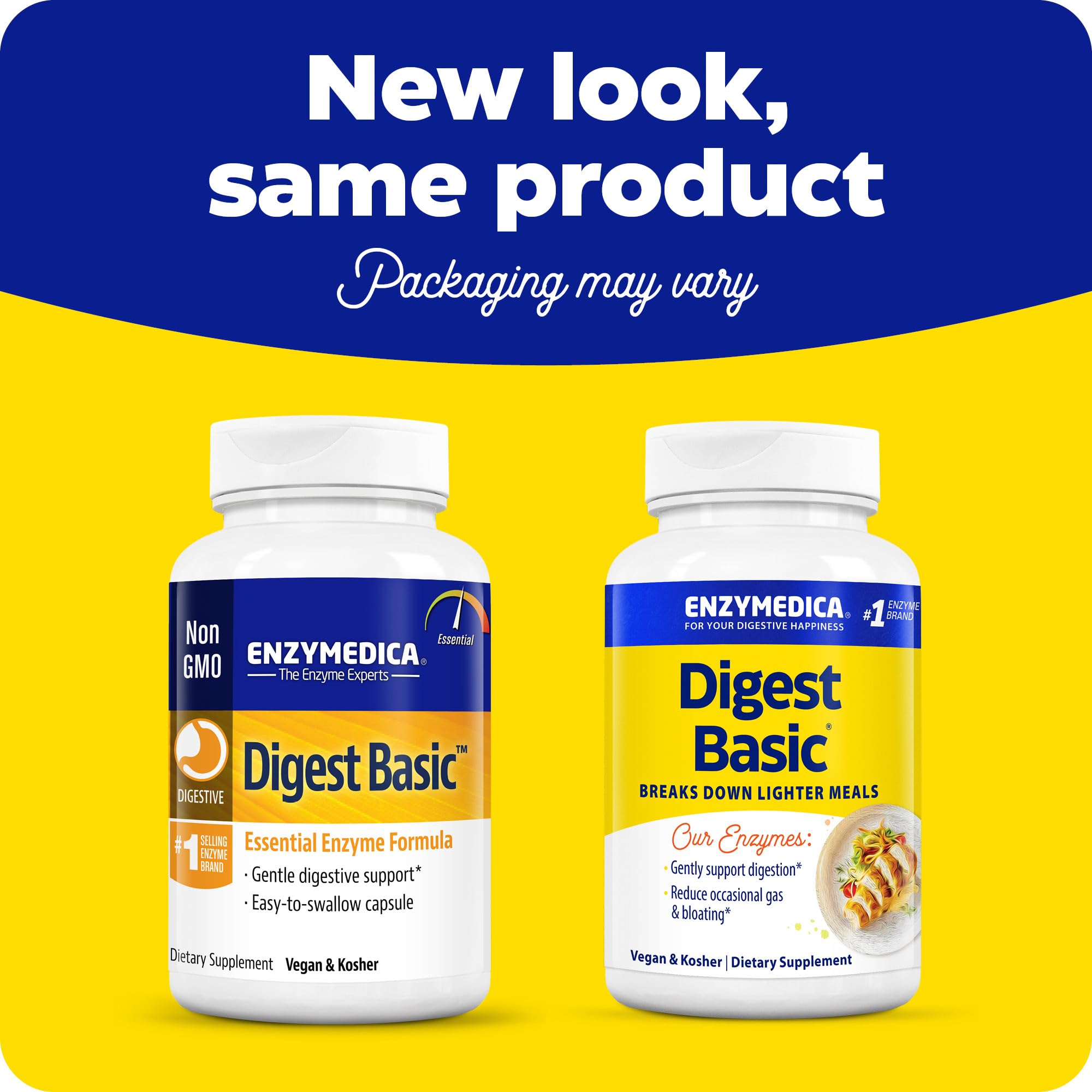 Enzymedica Digest Basic capsules closeup highlights easy-to-take enzyme aid.