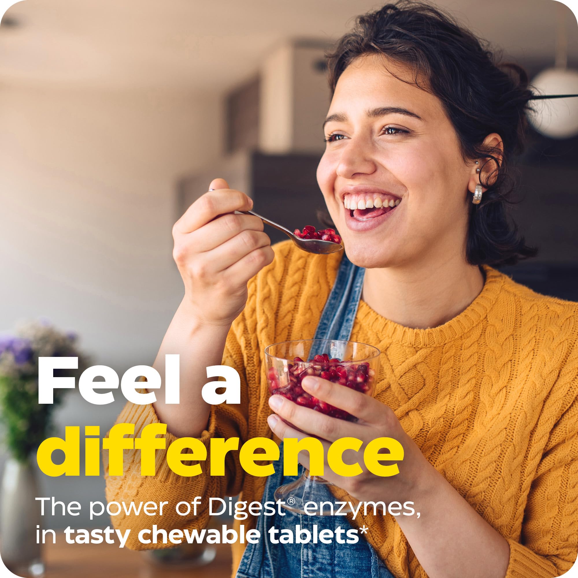Enzymedica Digest Chewable with meals demonstrates digesting proteins, carbs, and fats