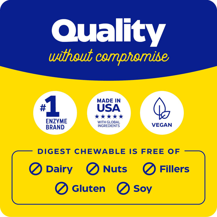 Enzymedica Digest Chewable vegan gluten-free badge highlights clean label