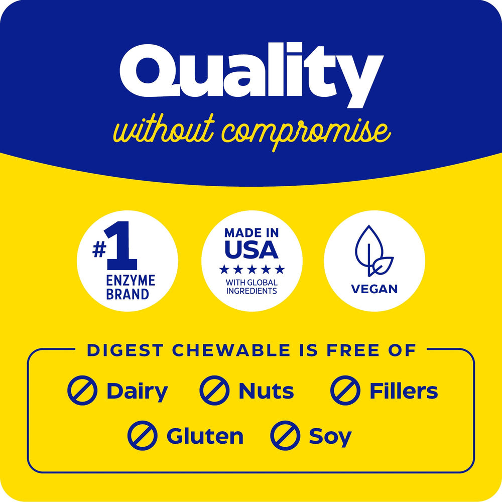 Enzymedica Digest Chewable vegan gluten-free badge highlights clean label