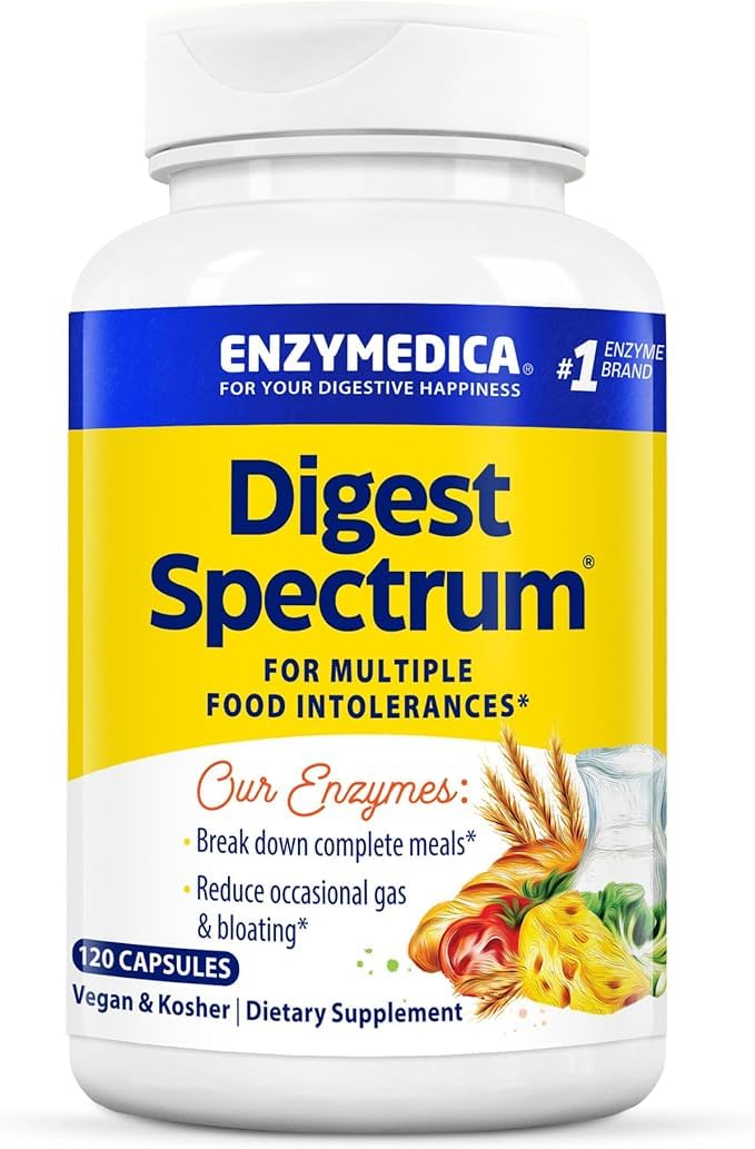 Enzymedica Digest Spectrum bottle showing vegan enzyme blend for digestion support.