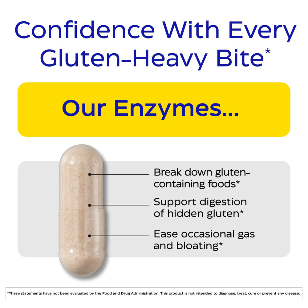 Enzymedica GlutenEase capsules packaging highlights vegan, gluten-free formula for sensitive digestion