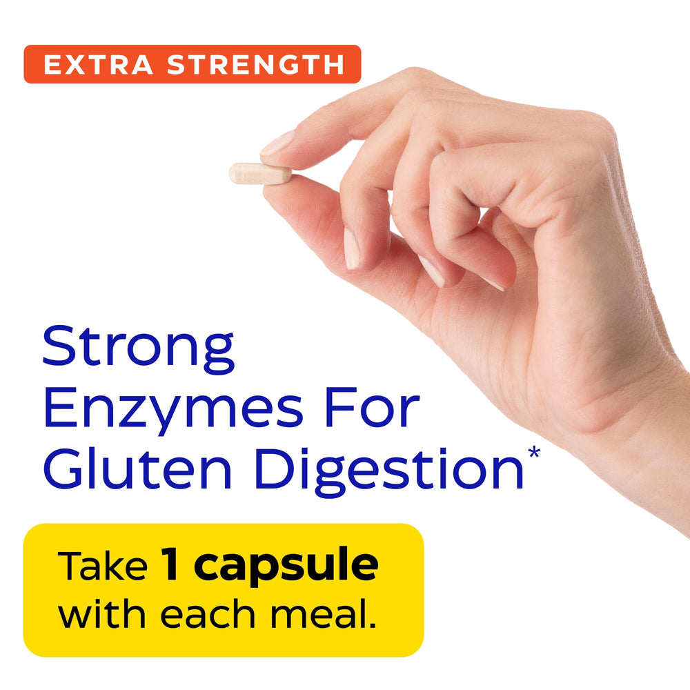 Thera-Blend graphic on Enzymedica GlutenEase Extra Strength label illustrating enzyme activity