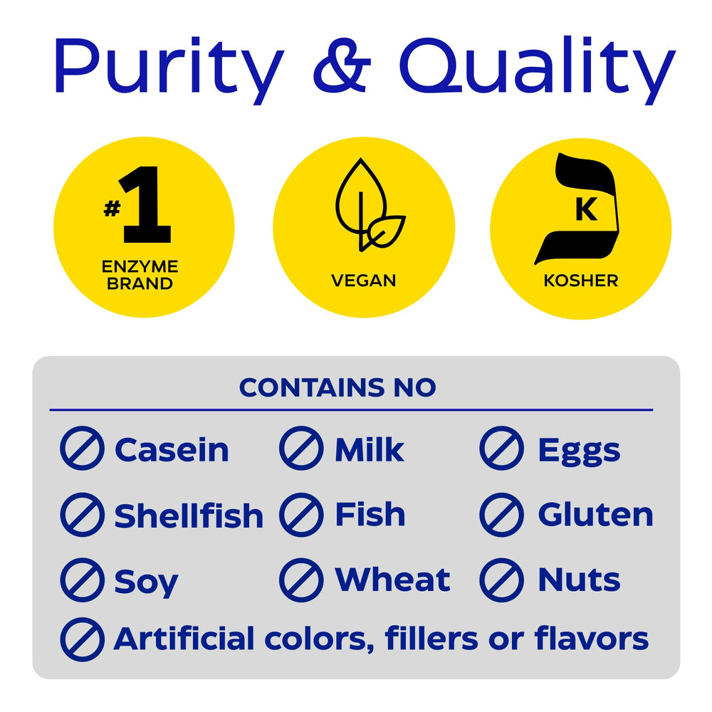 Vegan and kosher symbol on Enzymedica GlutenEase Extra Strength packaging for clean-label choice