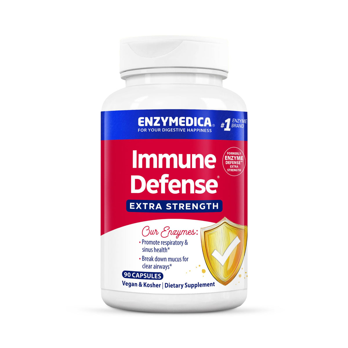 Enzymedica Immune Defense bottle front showcases double potency for immune support