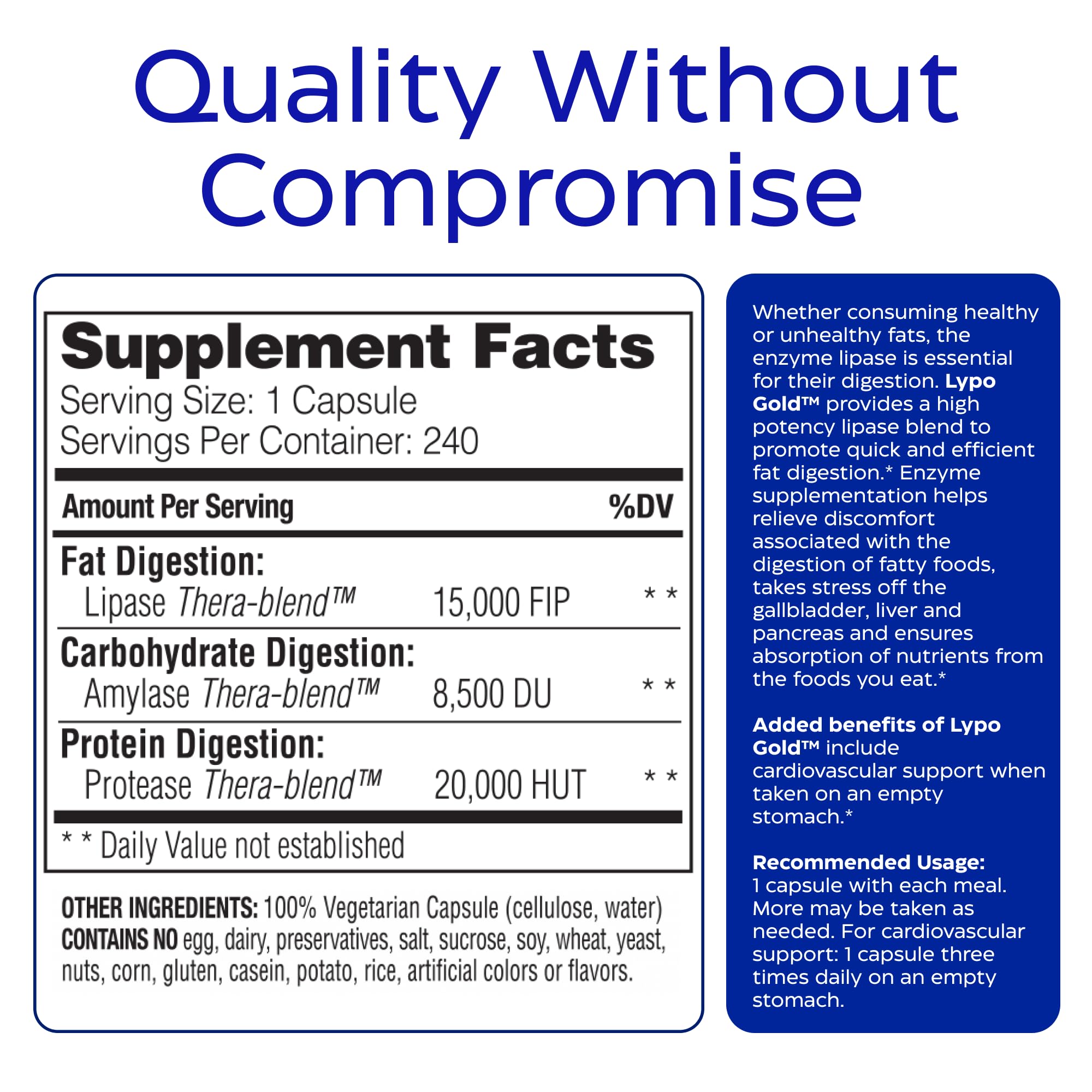 Clean Label Project certification mark on Enzymedica Lypo Gold bottle.