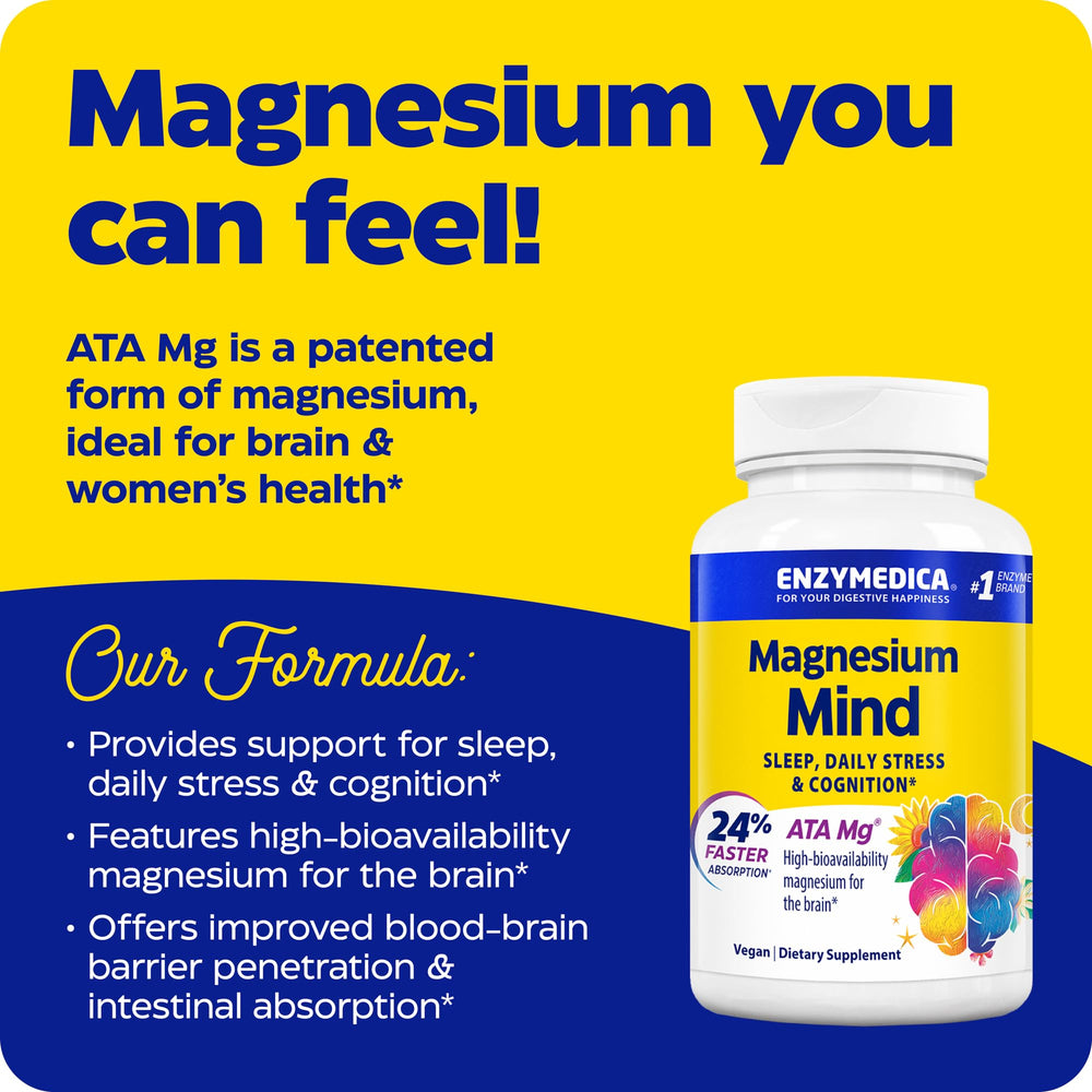 Close-up of Enzymedica Magnesium Mind ATA Mg capsules for easy daily use