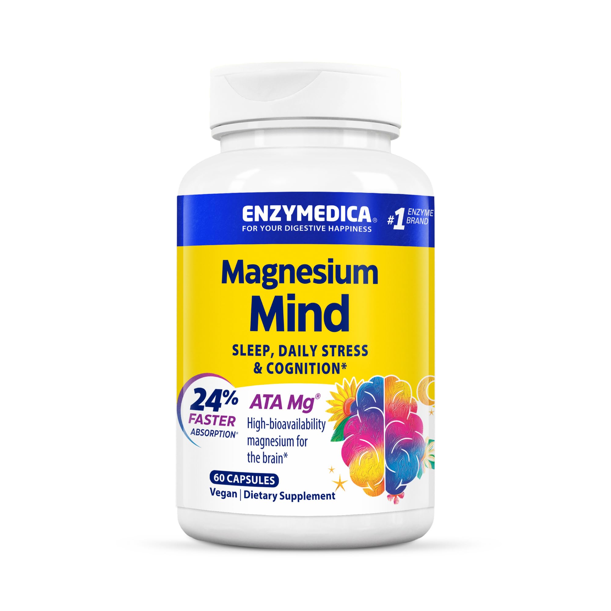 Enzymedica Magnesium Mind bottle cap close-up for easy daily dosing.