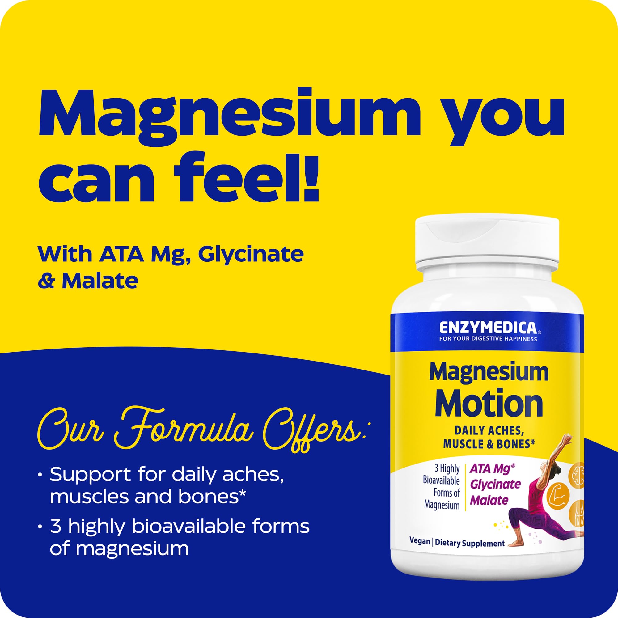 Closeup of Enzymedica Magnesium Motion ATA Mg capsules for brain and sleep support