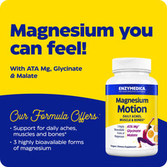 Closeup of Enzymedica Magnesium Motion ATA Mg capsules for brain and sleep support