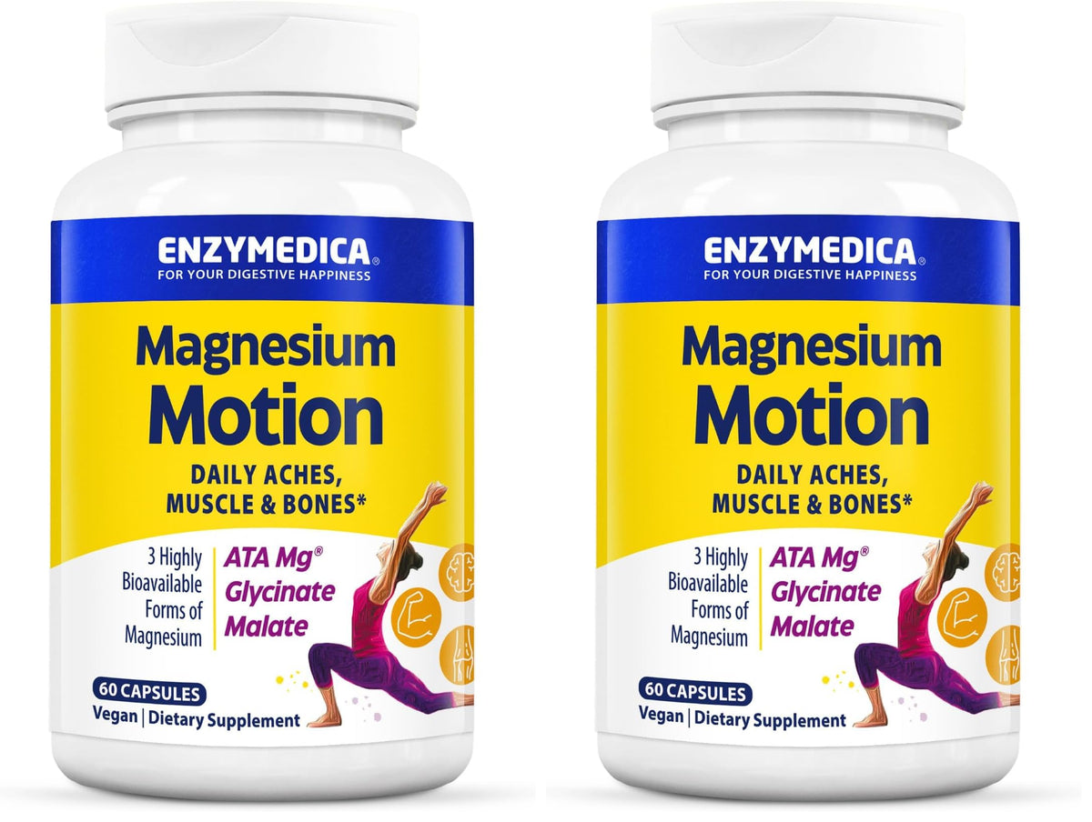 Enzymedica Magnesium Motion bottle front view for convenient daily supplementation.