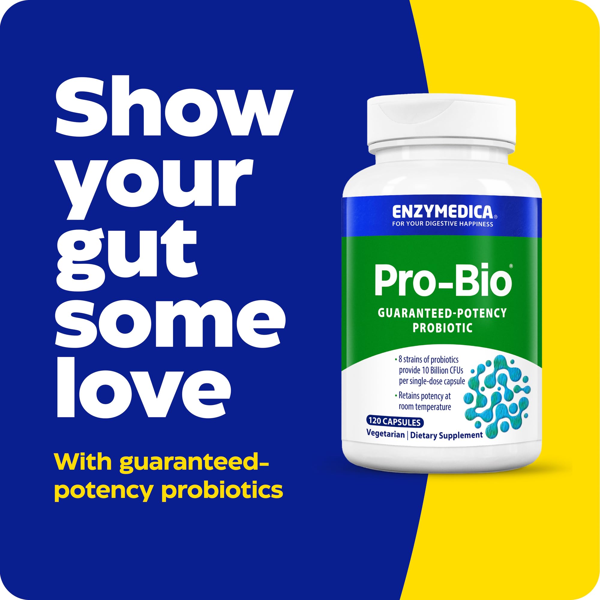 Enzymedica Pro-Bio bottle side view for convenient shelf-stable packaging