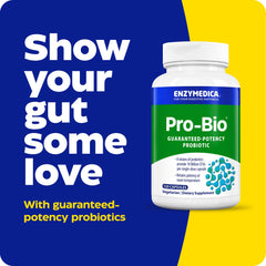 Enzymedica Pro-Bio bottle side view for convenient shelf-stable packaging
