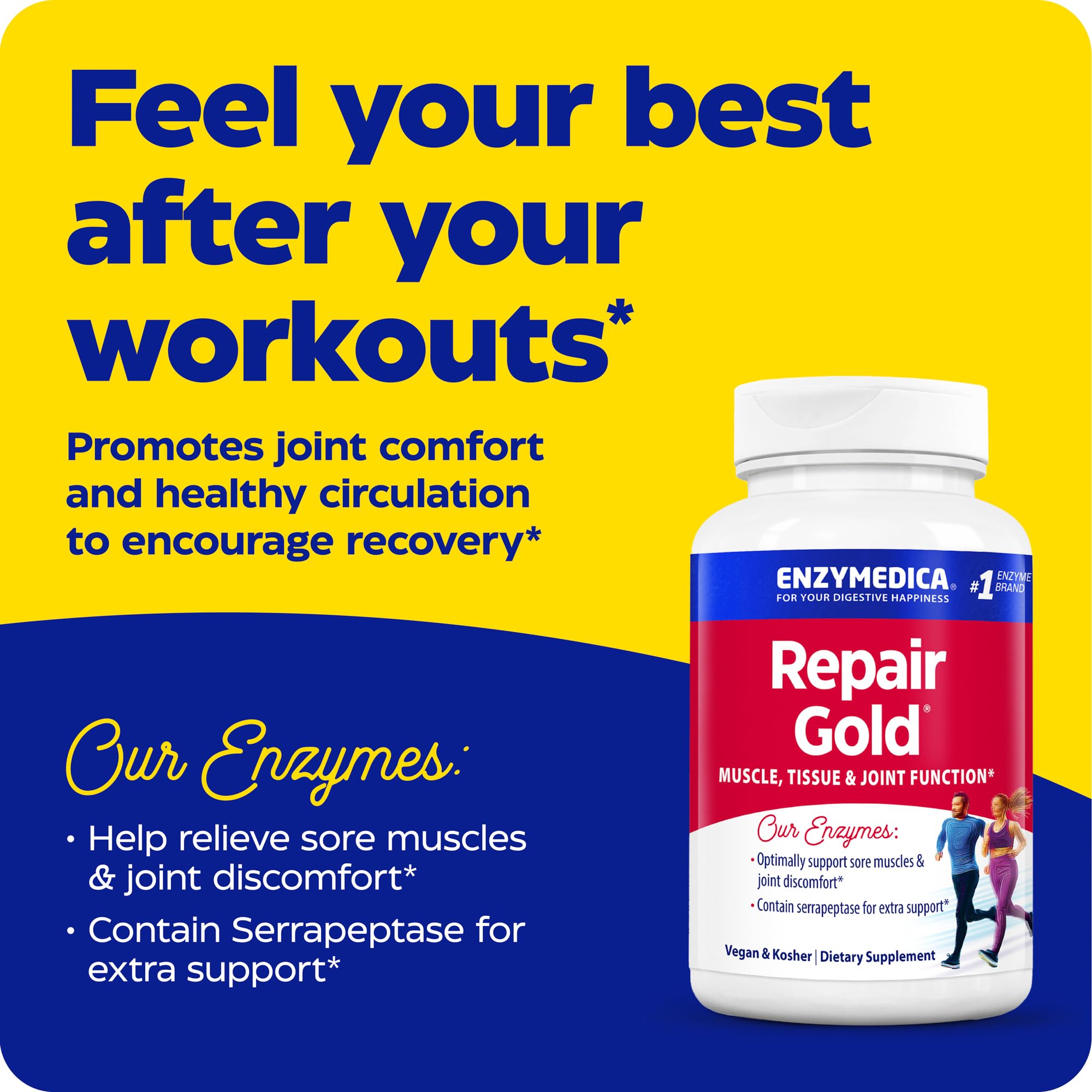 Enzymedica Repair Gold capsules close-up highlighting capsule texture for daily joint support.