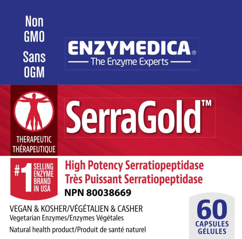 Enzymedica SerraGold bottle with water illustrating systemic enzyme support