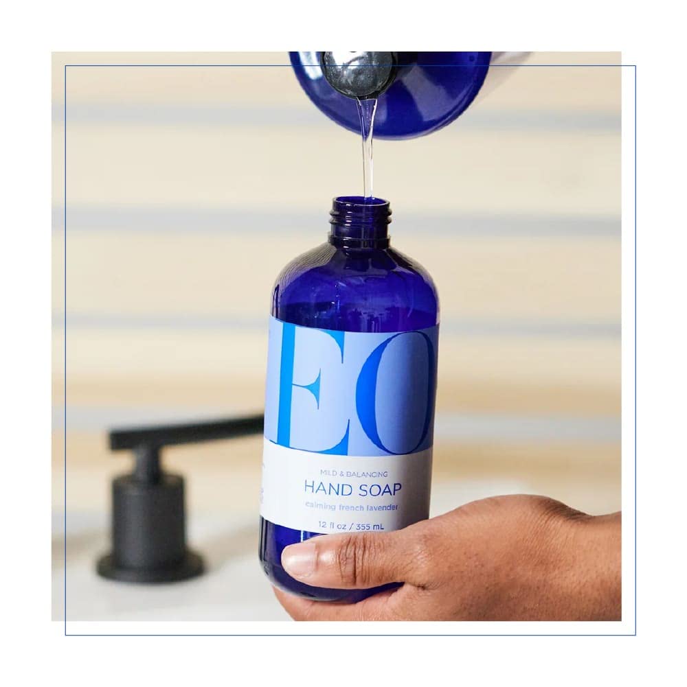 EO bottle with pump and lavender suggests soothing daily hand care.