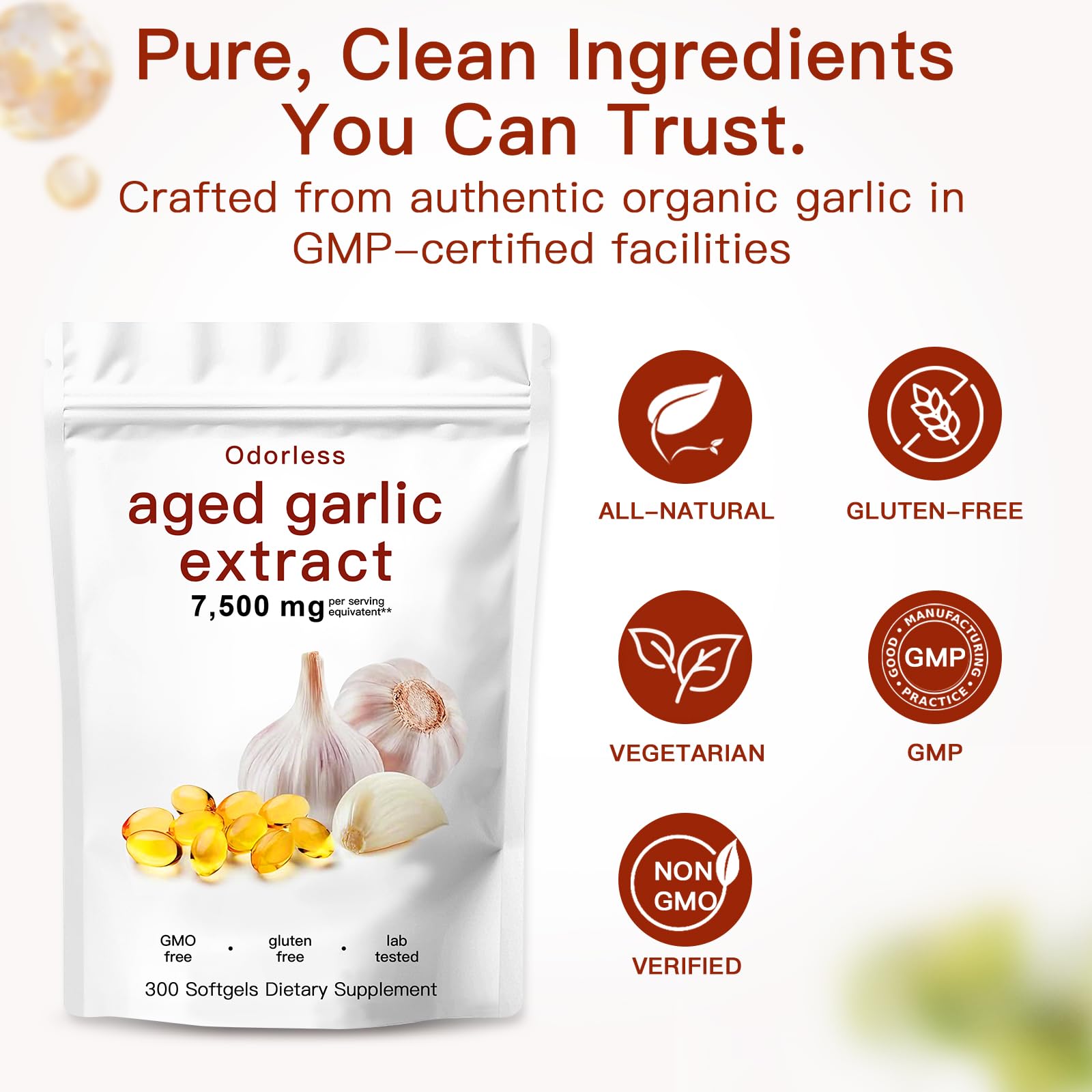 EOQIFJM aged garlic softgels in vial ready for daily use