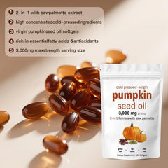EOQIFJM pumpkin seed oil capsules bottle side shows non-GMO vegan formulation and safety