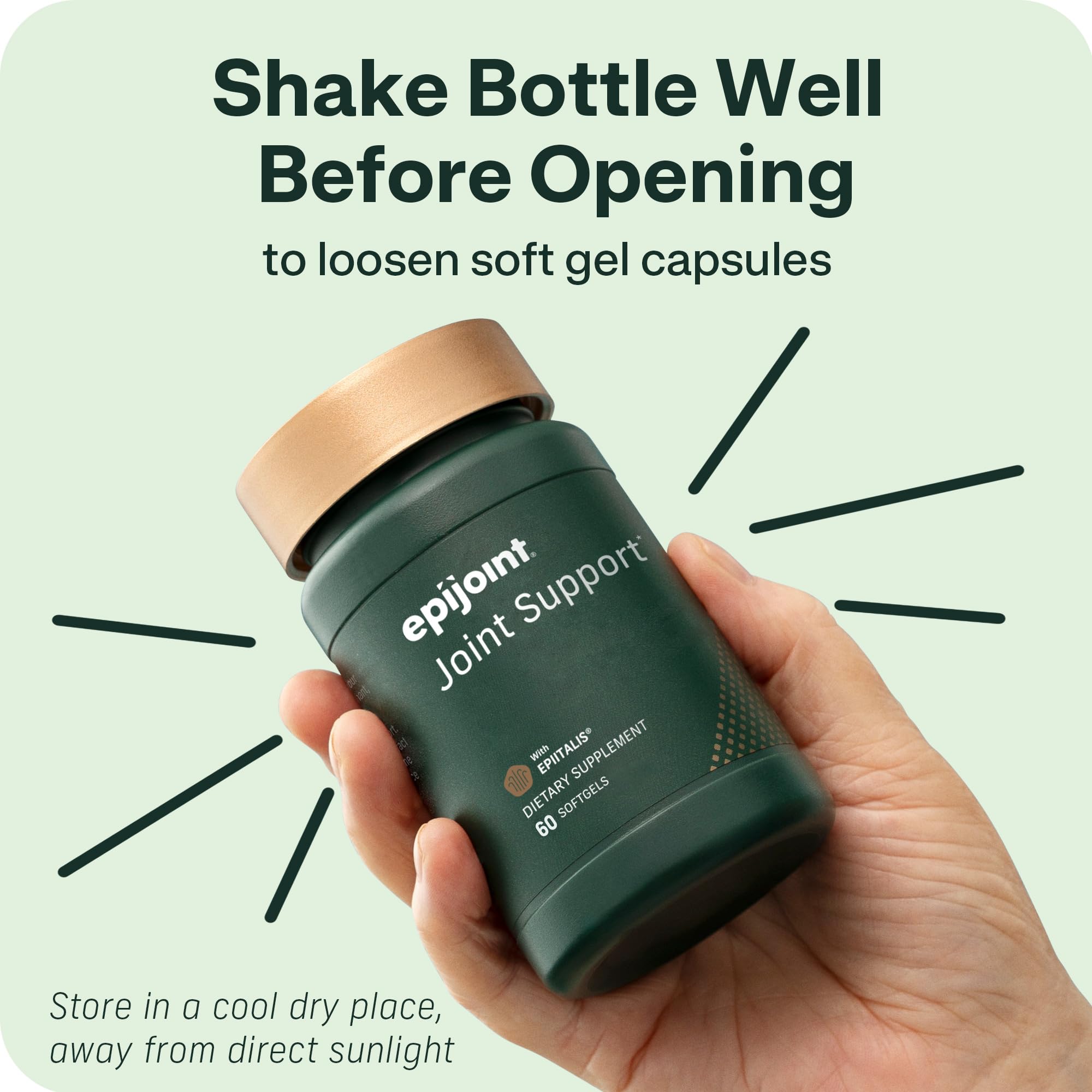 EPIJOINT bottle beside workout gear for on-the-go routines.