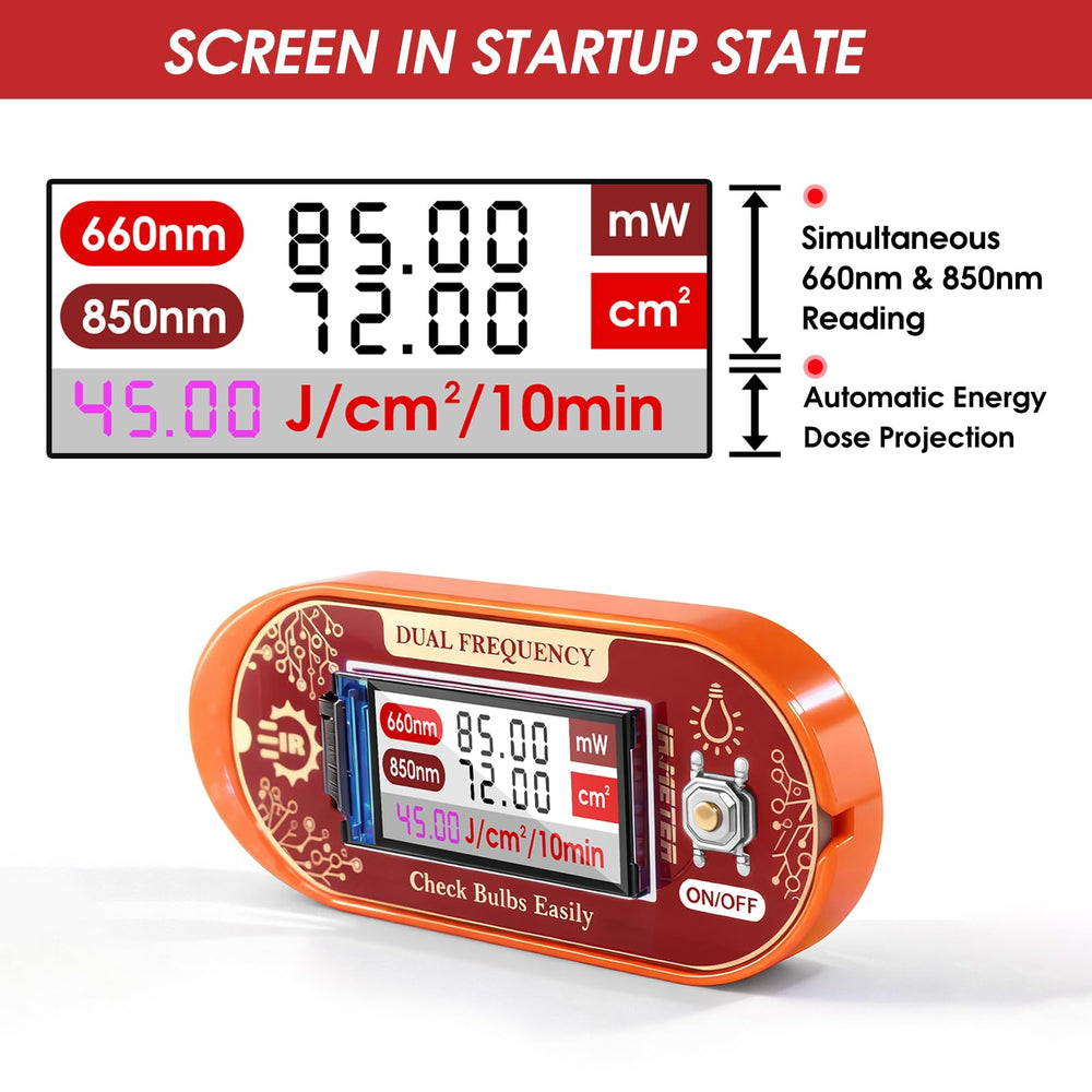 Epinuo detects 660nm and 850nm with real-time readings for device validation