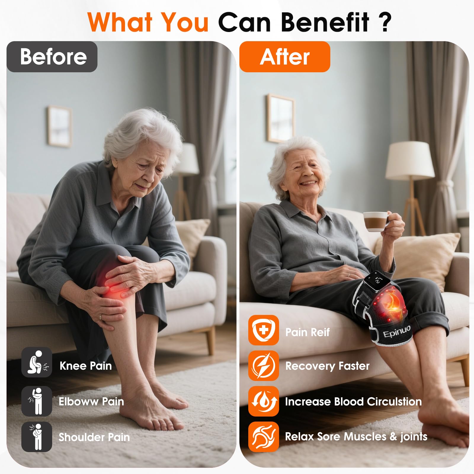 Epinuo adjustable strap provides secure 360-degree knee fit.