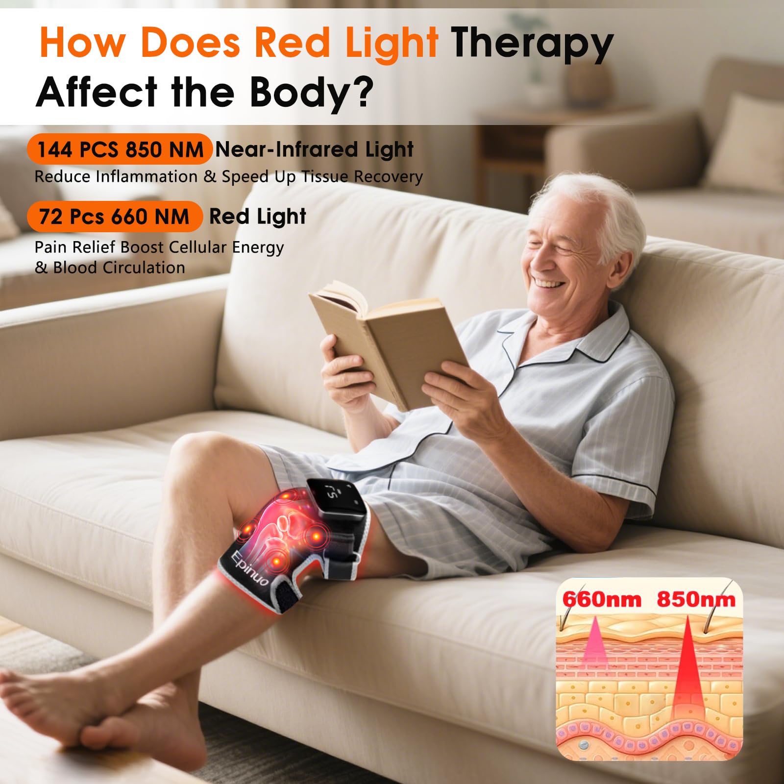 Epinuo heated knee massager with temperature control for customization.