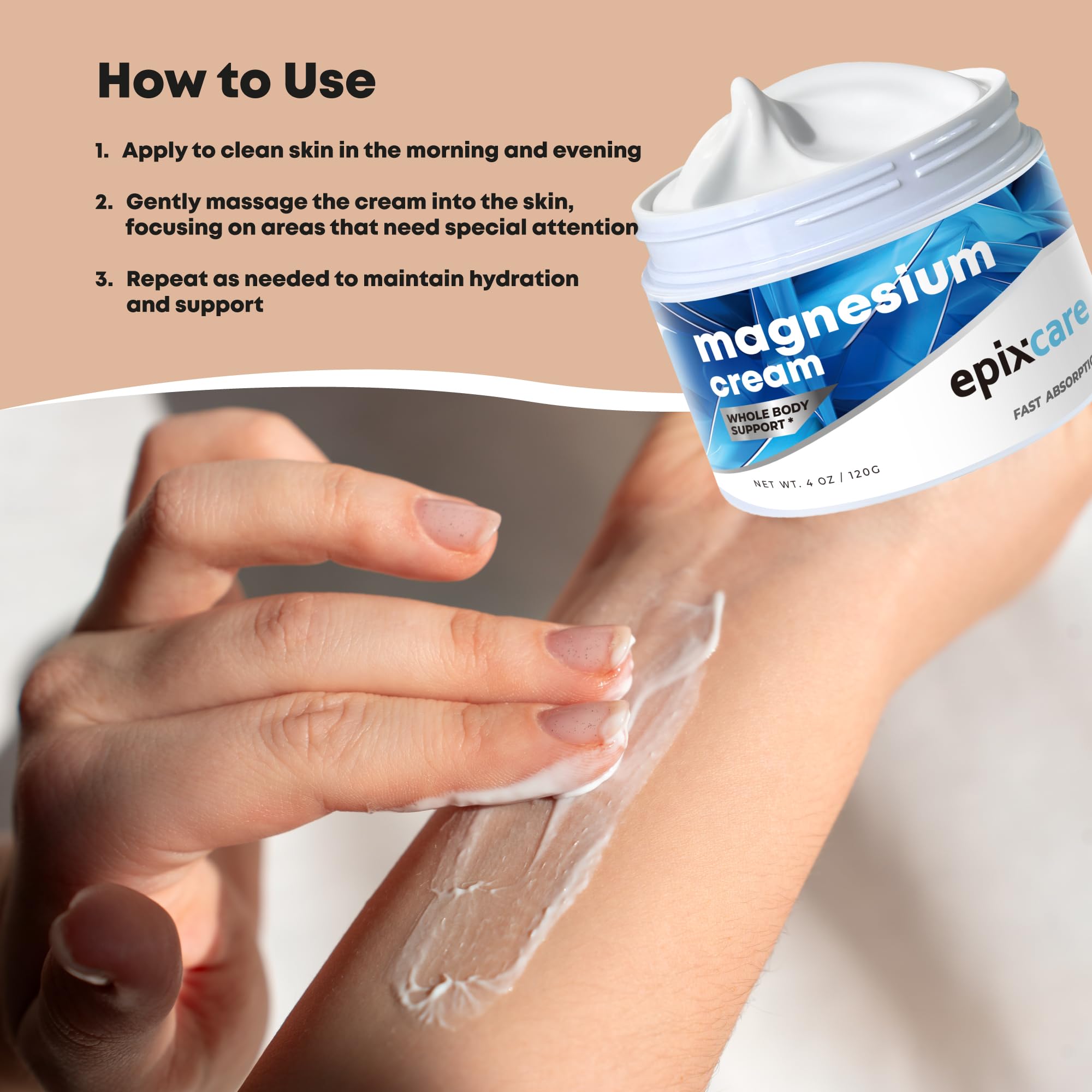 Packaging of EpixCare Magnesium Cream for easy home use.