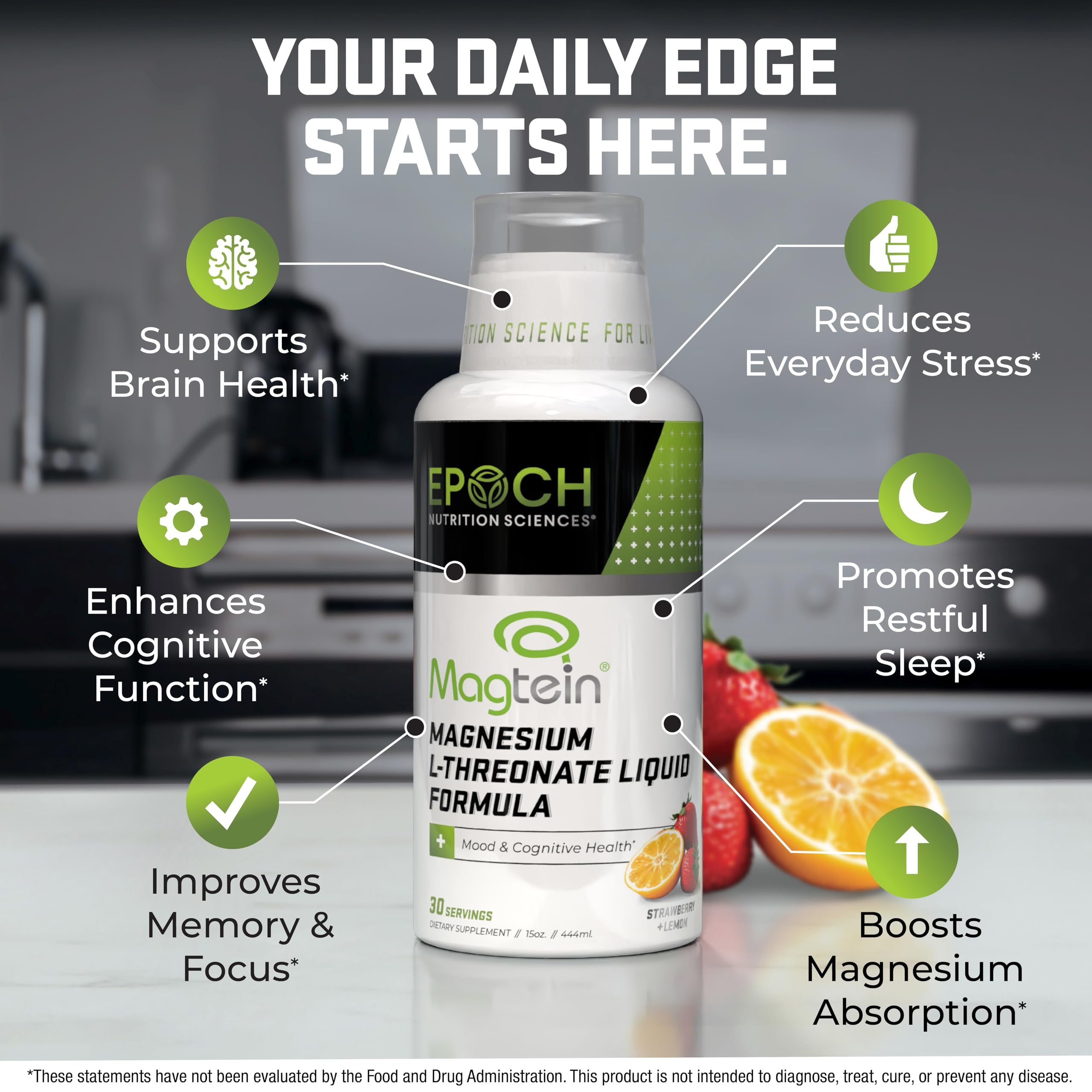 Magtein Liquid close-up highlighting 2000mg dose for memory and learning.