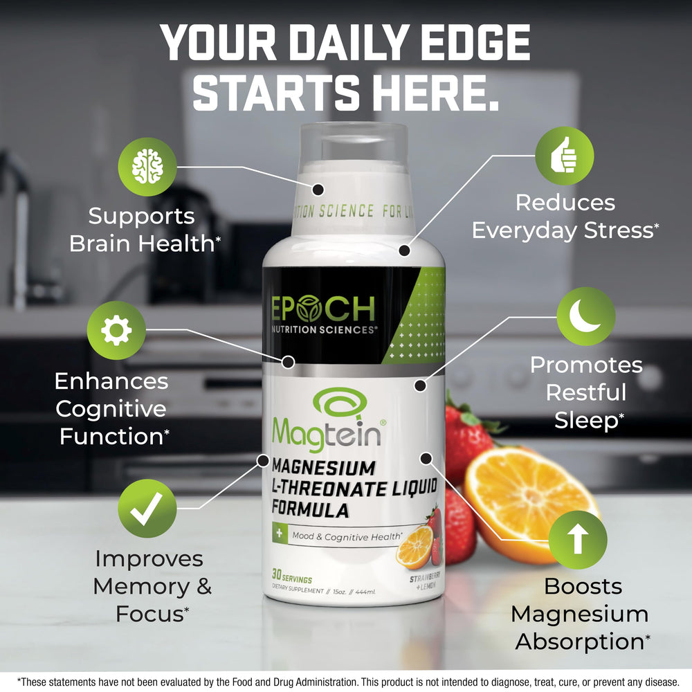 Magtein Liquid close-up highlighting 2000mg dose for memory and learning.