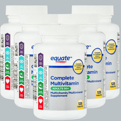 Equate 50+ One Daily multivitamin bottle front view supports daily wellness with a brain-friendly formula.