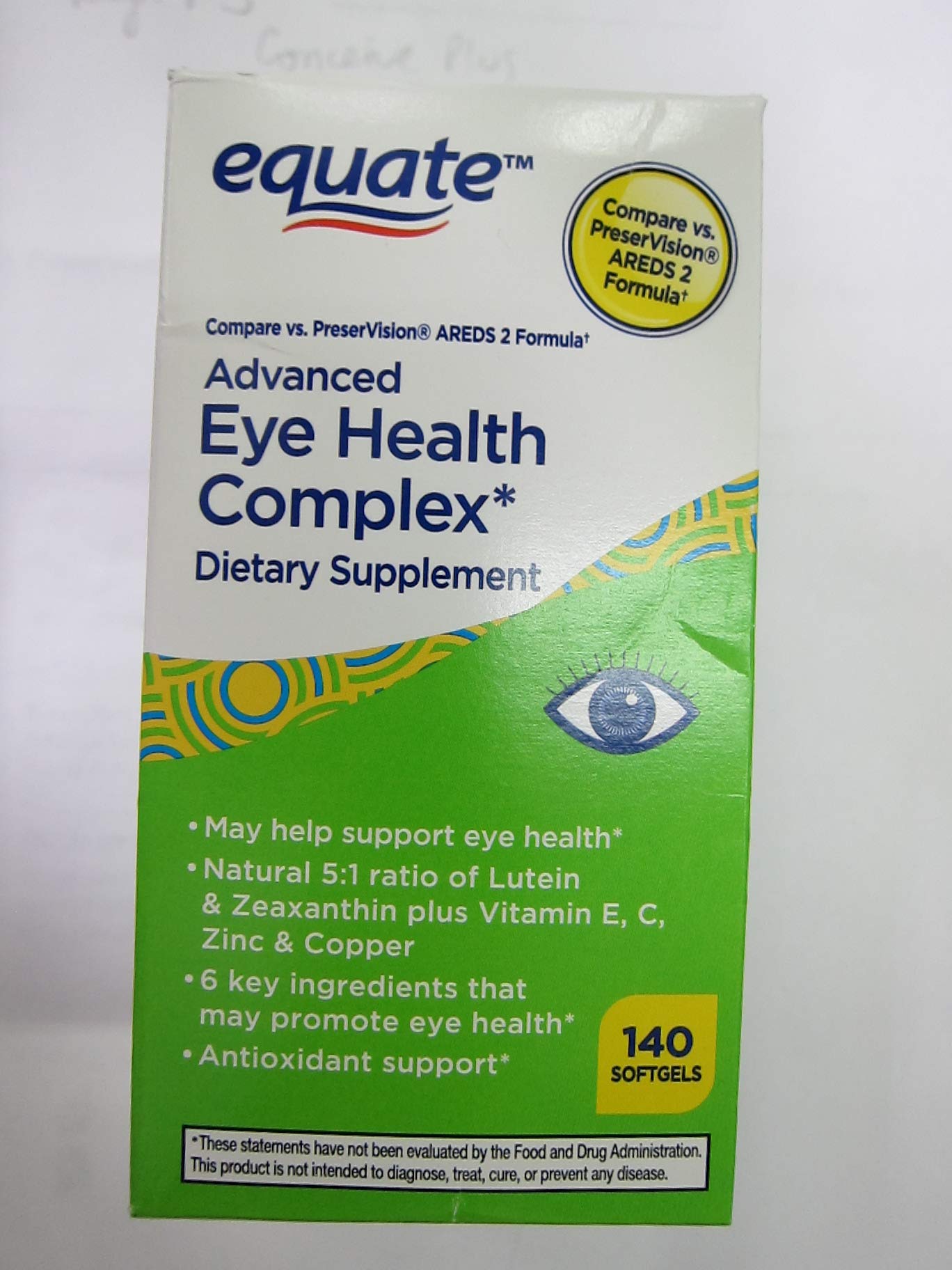 Equate Advanced Eye Health Complex bottle with 140 softgels for daily eye health support
